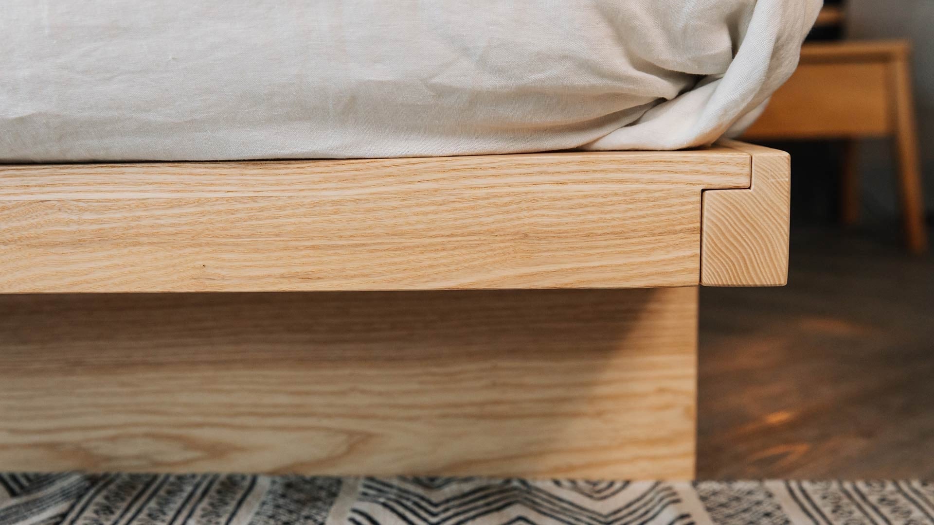 MissionCraft Furniture Kyoto Basic solid hardwood platform bed frame with minimalist joinery and light wood grain