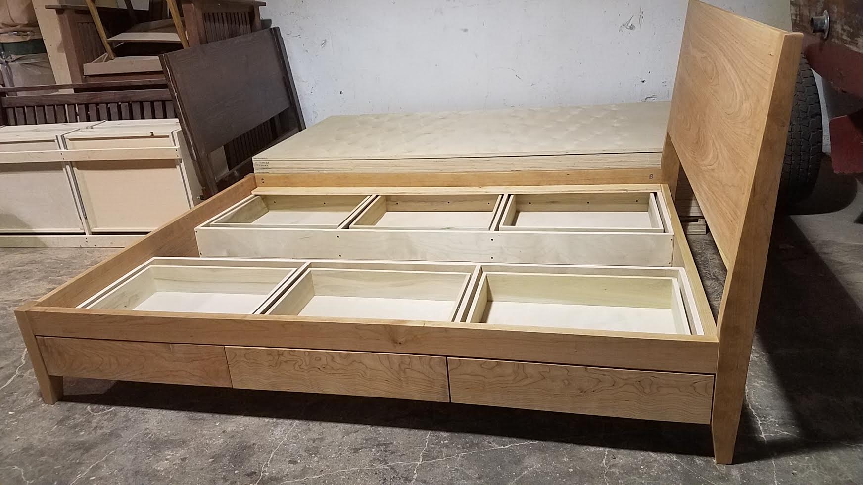 MissionCraft Furniture Portland Studio Bed in solid hardwood with integrated under-bed storage drawers