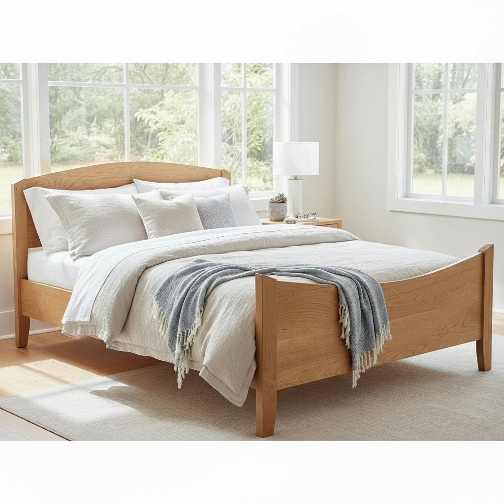 MissionCraft Furniture New England Shaker Bed in solid light oak hardwood with a minimalist platform design