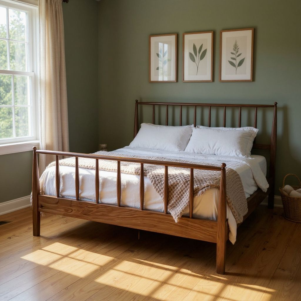 MissionCraft Furniture Spindle Bed in solid hardwood with a classic vertical spindle headboard and footboard design.